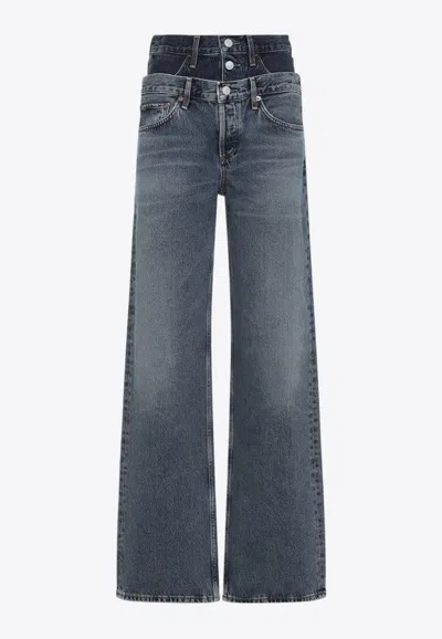 Agolde Elson Layered Straight-leg Jeans In Gray