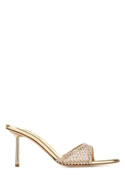 Le Silla Embellished Mesh Gilda Mules In Gold