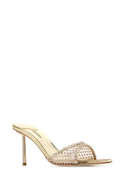 Le Silla Embellished Mesh Gilda Mules In Gold