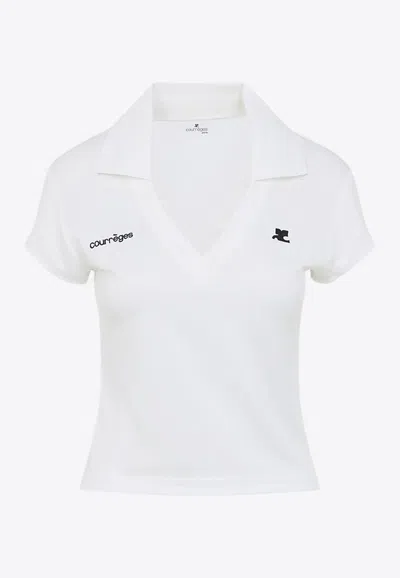 Courrèges Cropped Polo Shirt Collar Short Sleeves V Neck In Animal Print