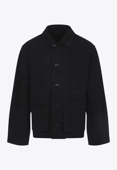 Lemaire Collared Boxy Jacket Front Pockets Stitching In Black