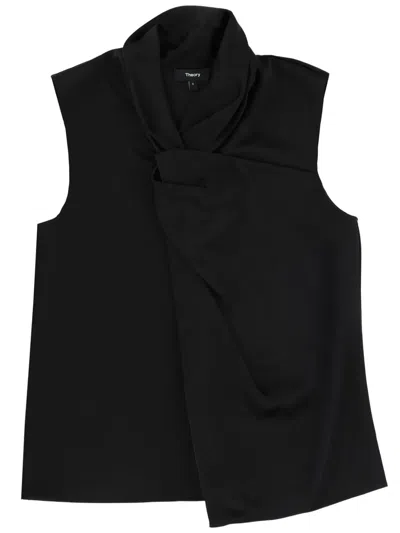 Theory Neutrals Draped Front High Neck Top In Black