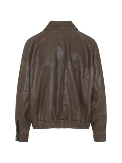 Brunello Cucinelli Flap-pocket Leather Jacket In Brown