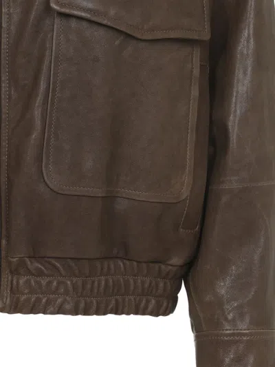 Brunello Cucinelli Flap-pocket Leather Jacket In Brown