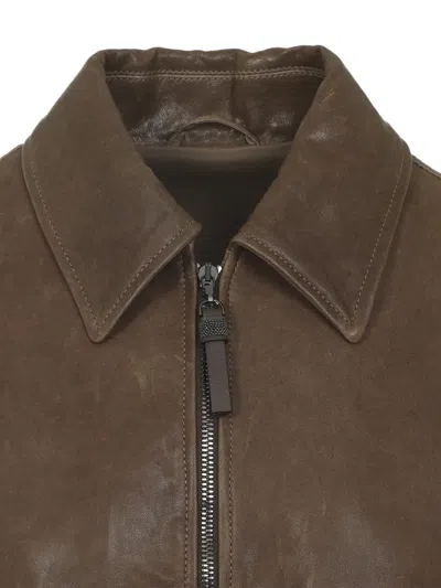 Brunello Cucinelli Flap-pocket Leather Jacket In Brown