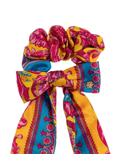 Versace Ribbon Printed Scrunchie In Blue