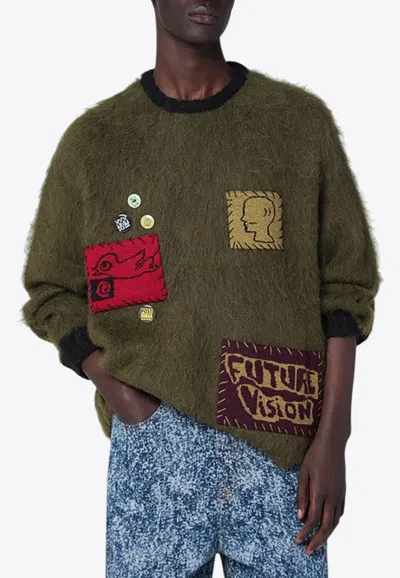 Brain Dead Future Vision Alpaca Knit Sweater In Green