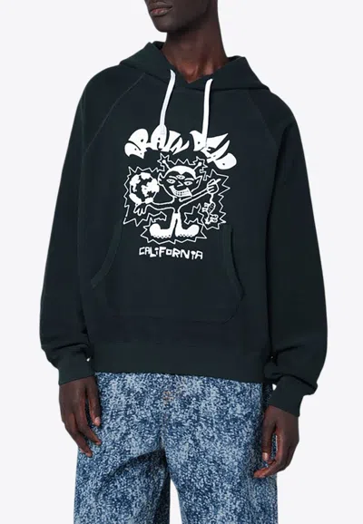 Brain Dead Graphic Print Hooded Sweatshirt And Pocket In Green