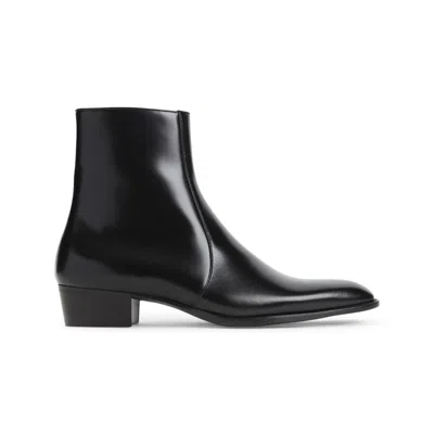 Saint Laurent Black Roman Boots In Smooth Leather In Black