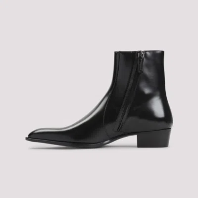Saint Laurent Black Roman Boots In Smooth Leather In Black