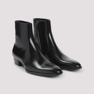 Saint Laurent Black Roman Boots In Smooth Leather In Black