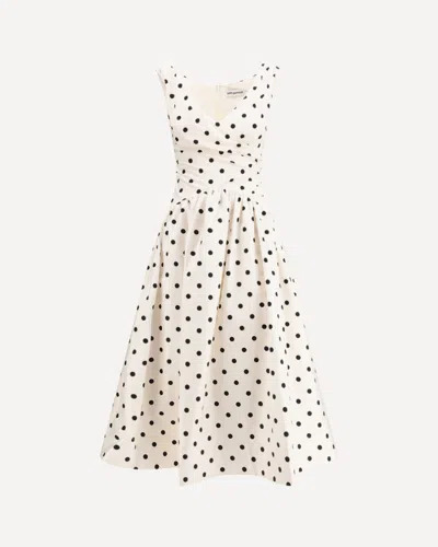 Self-portrait White Dress With All-over Polka Dot And Flared Skirt In Cotton Woman In Orange