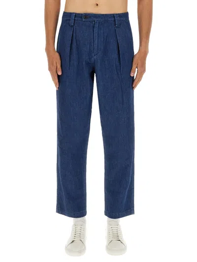 Apc A.p.c. Blue Organic Cotton Trousers In Blue