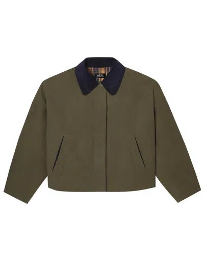 Apc Cropped Boxy Jacket With Button-up Front In Green