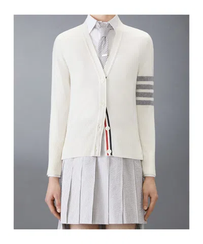 Thom Browne Classic Cashmere 4-bar V-neck Cardigan In White