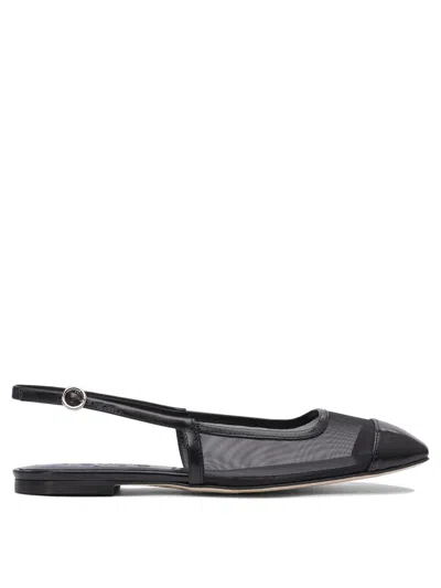 Aeyde Pointed Toe Flat Sole Sandals With Mesh Panels In Black