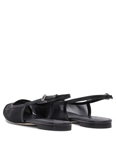Aeyde Pointed Toe Flat Sole Sandals With Mesh Panels In Black