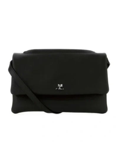Courrèges Leather Shoulder Bag Adjustable Strap In Black