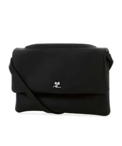 Courrèges Leather Shoulder Bag Adjustable Strap In Black