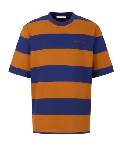 Marni Crew Neck Striped Short Sleeve T Shirt In Multi