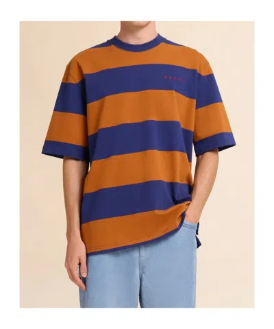 Marni Crew Neck Striped Short Sleeve T Shirt In Multi