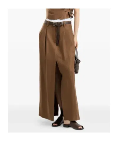 Brunello Cucinelli Monili-detail Linen Midi Skirt In Neutral