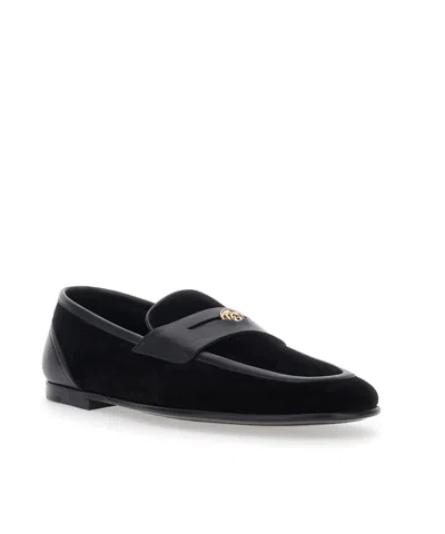 Dolce & Gabbana Ariosto Black Loafers With Metallic Dg Logo Plate On The Front In Leather And Suede Man In Black