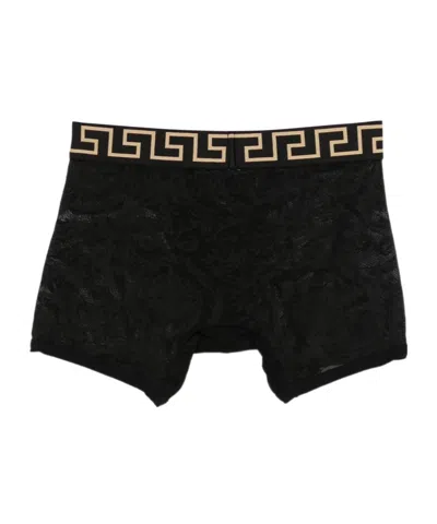 Versace Boxer With Logo Pattern In Black