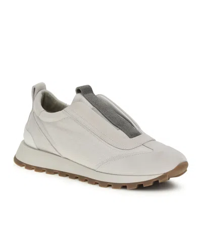 Brunello Cucinelli Sneakers In Canvas E Camoscio Con Precious Detail In White