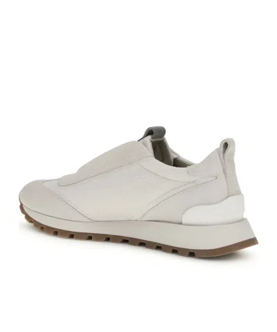Brunello Cucinelli Sneakers In Canvas E Camoscio Con Precious Detail In White