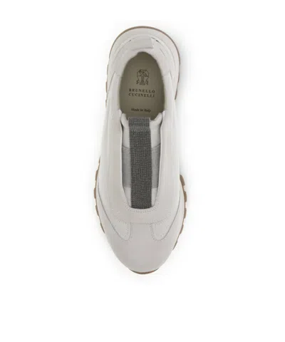 Brunello Cucinelli Sneakers In Canvas E Camoscio Con Precious Detail In White