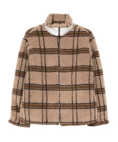 Ranra Checked Teddy Jacket In Brown