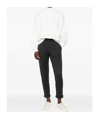 Brunello Cucinelli Cotton High Neck Sweater Drawstring Collar In White