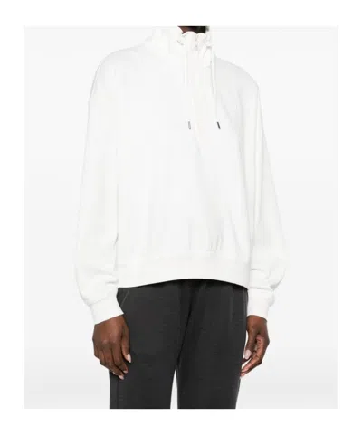 Brunello Cucinelli Cotton High Neck Sweater Drawstring Collar In White