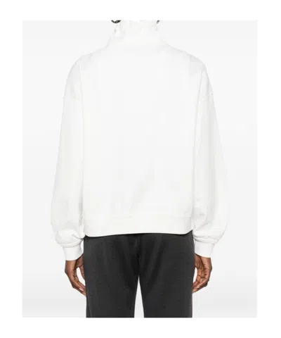Brunello Cucinelli Cotton High Neck Sweater Drawstring Collar In White