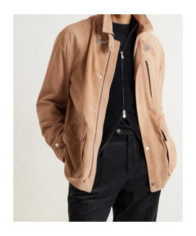 Brunello Cucinelli Long-sleeved Leather Jacket In Brown