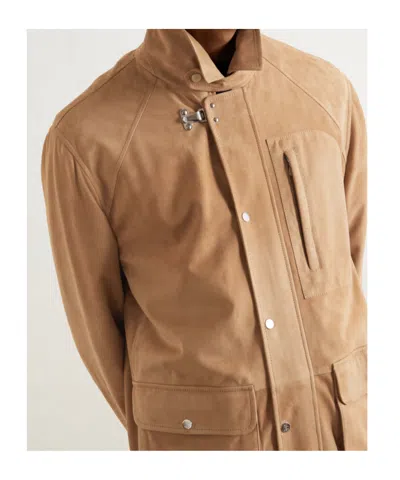 Brunello Cucinelli Long-sleeved Leather Jacket In Brown