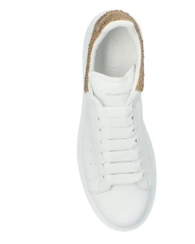 Alexander Mcqueen White Leather Sneakers With Embellished Suede Heel In White