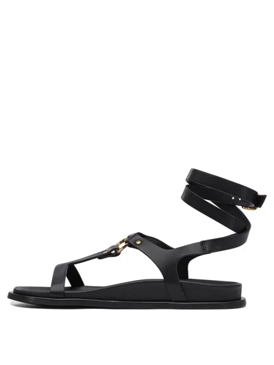 Alohas Ankle-wrap Sandals With Gold Accent In Black