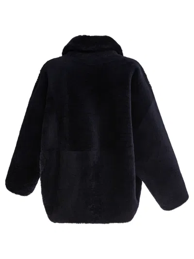 B&w Shearling Button Coat In Black