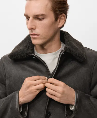 Mango Men's Faux-shearling Suede Jacket In Black