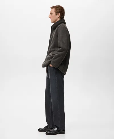 Mango Men's Faux-shearling Suede Jacket In Black