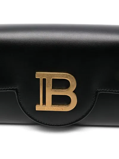 Balmain B Buzz Wallet On Chain In Calfskin Leather In Black