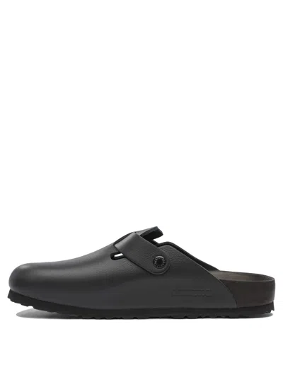 Birkenstock Boston Slipper Black In Smooth Leather In Animal Print