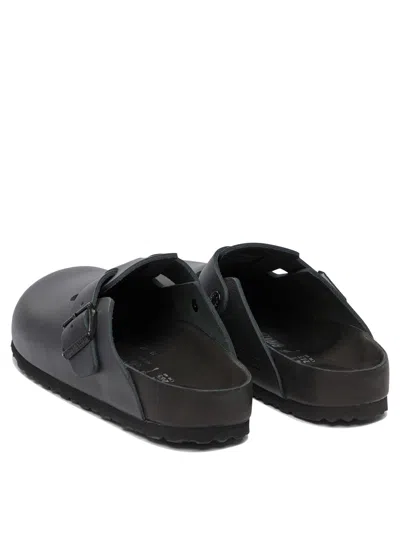 Birkenstock Boston Slipper Black In Smooth Leather In Animal Print