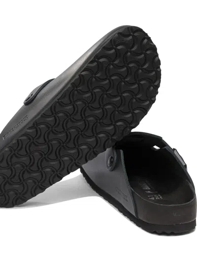 Birkenstock Boston Slipper Black In Smooth Leather In Animal Print