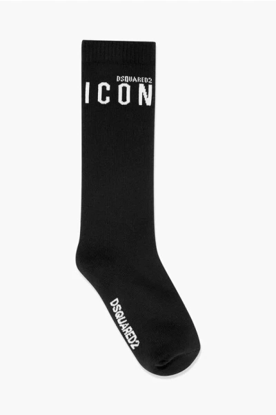 Dsquared2 Icon Long Socks With Contrasting Monogram In Black