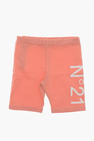 N°21 Stretch Cotton Biker Shorts With Printed Logo In Orange