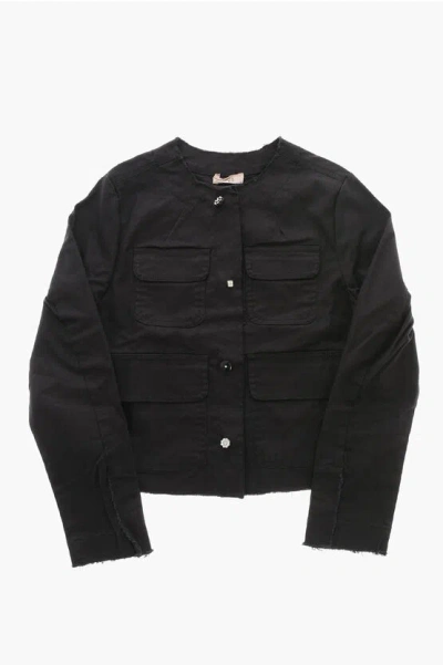 N°21 Cotton Blend Utility Jacket With Jewel Button In Black
