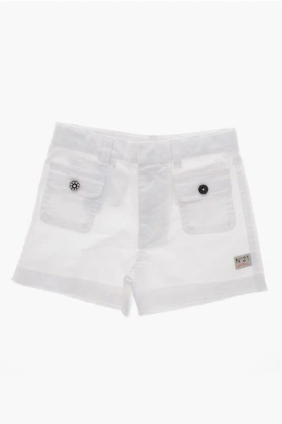 N°21 Cotton Shorts With Jewel Buttons In White